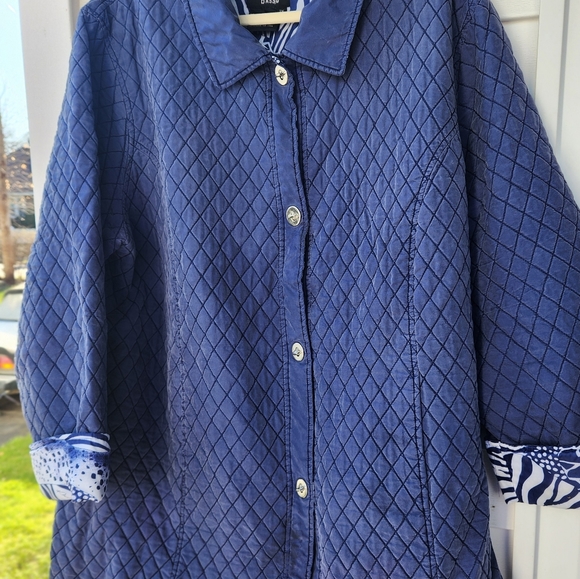 Dennis Basso Quilted Blue Silk Spring Jacket Coat 2X - Picture 9 of 9